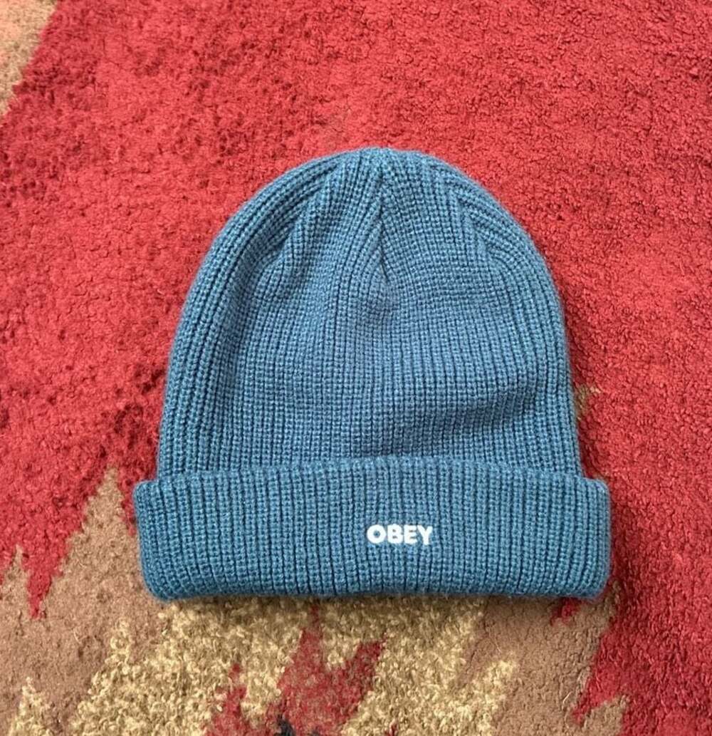 Obey Future Ribbed Cuffed Beanie in Deep Ocean Blue